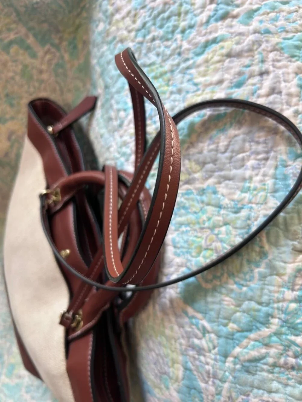 London Fog Canvas & Brown Leather-Trim Tote Shoulder Bag